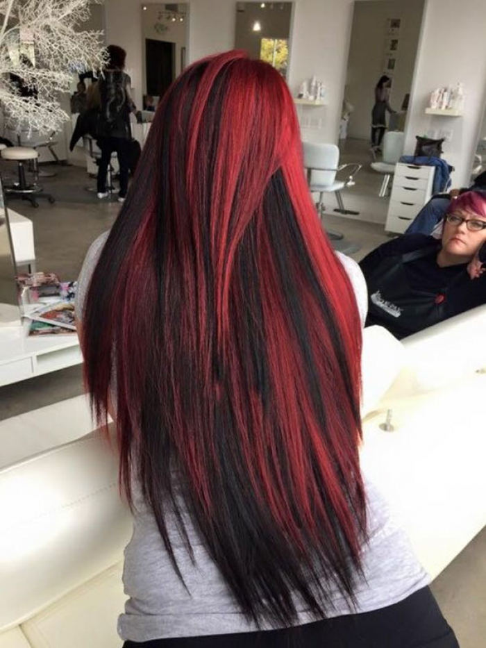 Black hair with red highlight 14